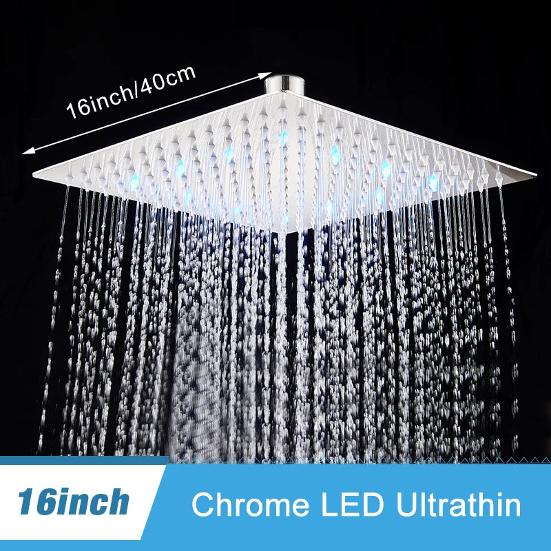 Shinesia Square LED Rainfall Shower Head Color Changing Lights