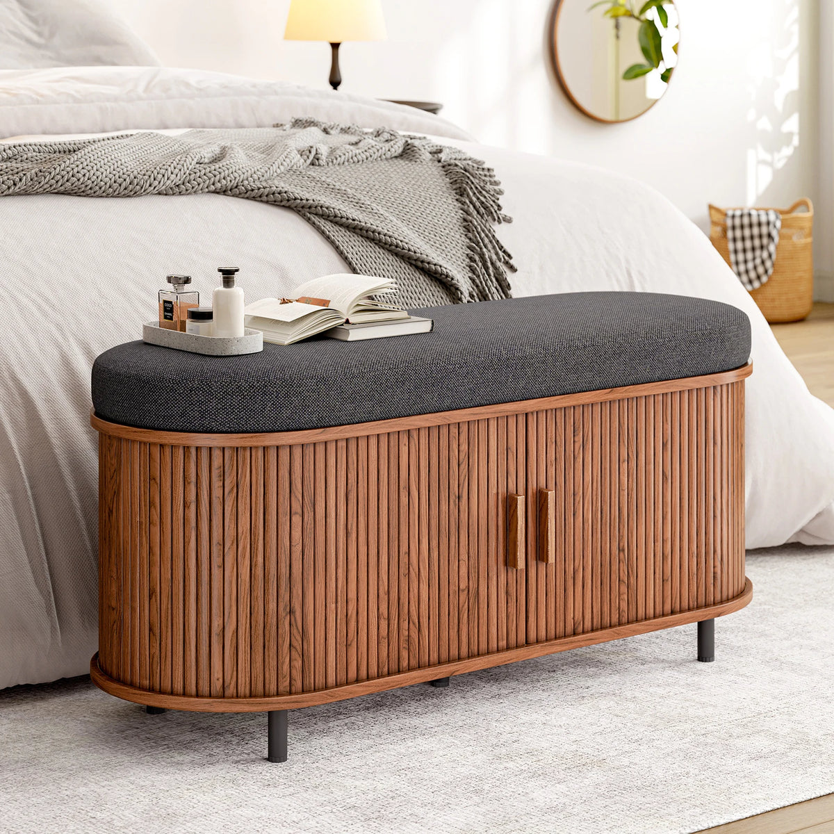 Wooden Three Tier Shoe Storage Bench With Cushioned Seat