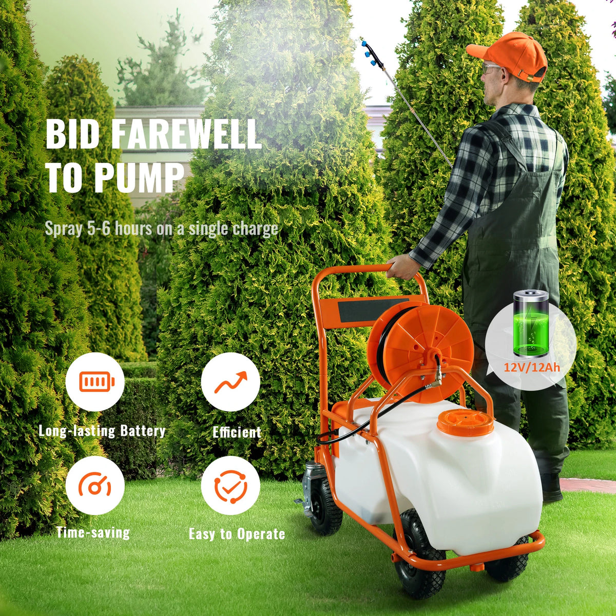 SucceBuy Battery Powered 15 Gal Garden Weed Sprayer Wheeled Cart