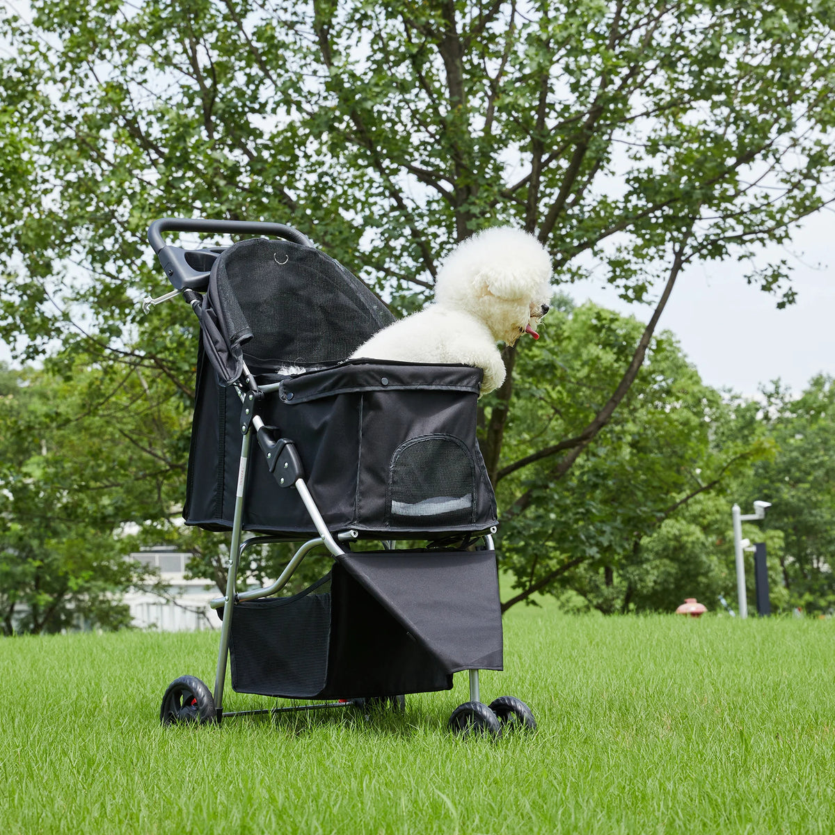 Dumos Foldable 3 Wheel Pet Stroller With Mesh Window Basket