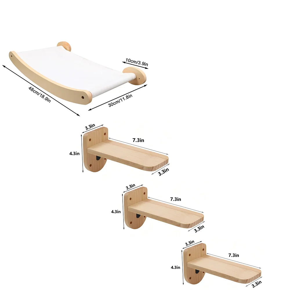 CWV Wall Mounted Cat Hammock And Sisal Rope Scratching Shelf