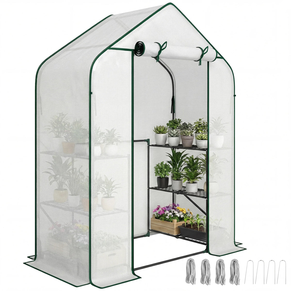 Outsunny Outdoor Greenhouse With Multi Tier Storage Shelves