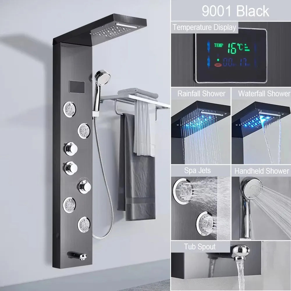 MYQualife Triple Handle Stainless Steel Shower Panel With LED Lighting