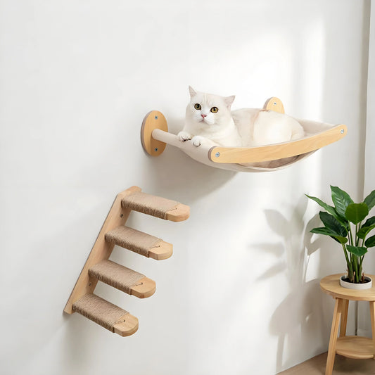 CWV Wall Mounted Cat Hammock And Sisal Rope Scratching Shelf