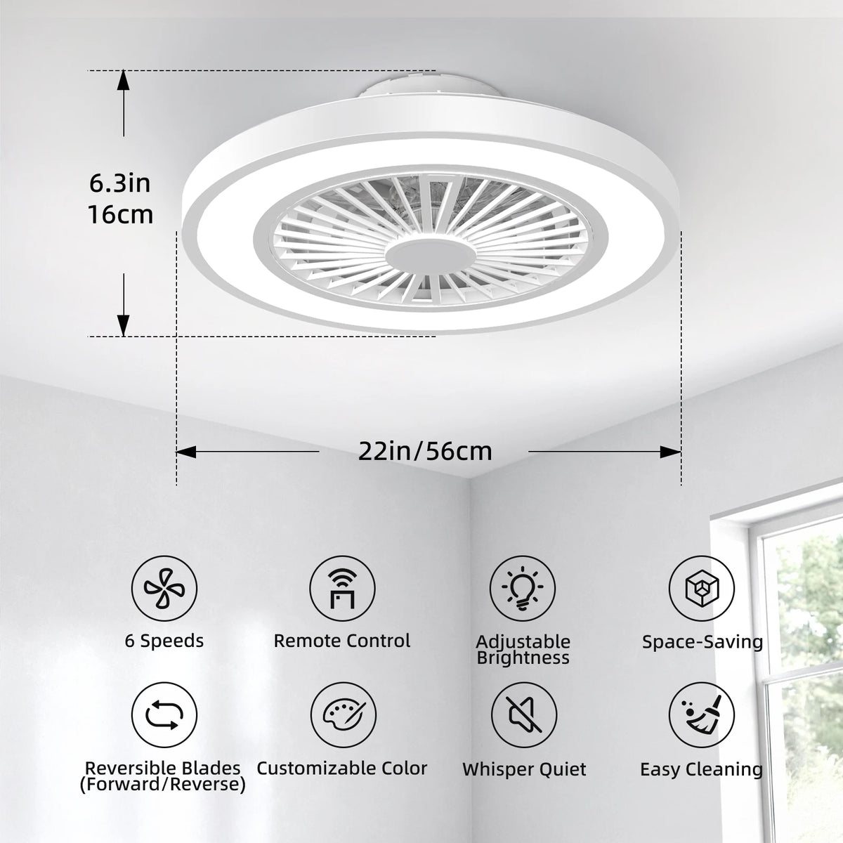 Silent Ceiling Fan With Remote Control And Dimmable Light