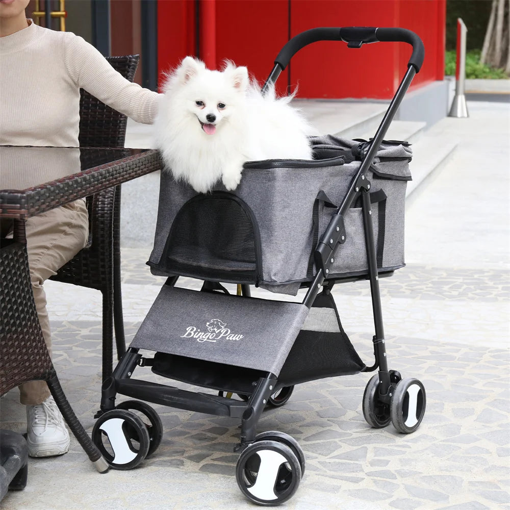 Foldable Pet Dog Stroller With 4 Wheels And Rain Cover