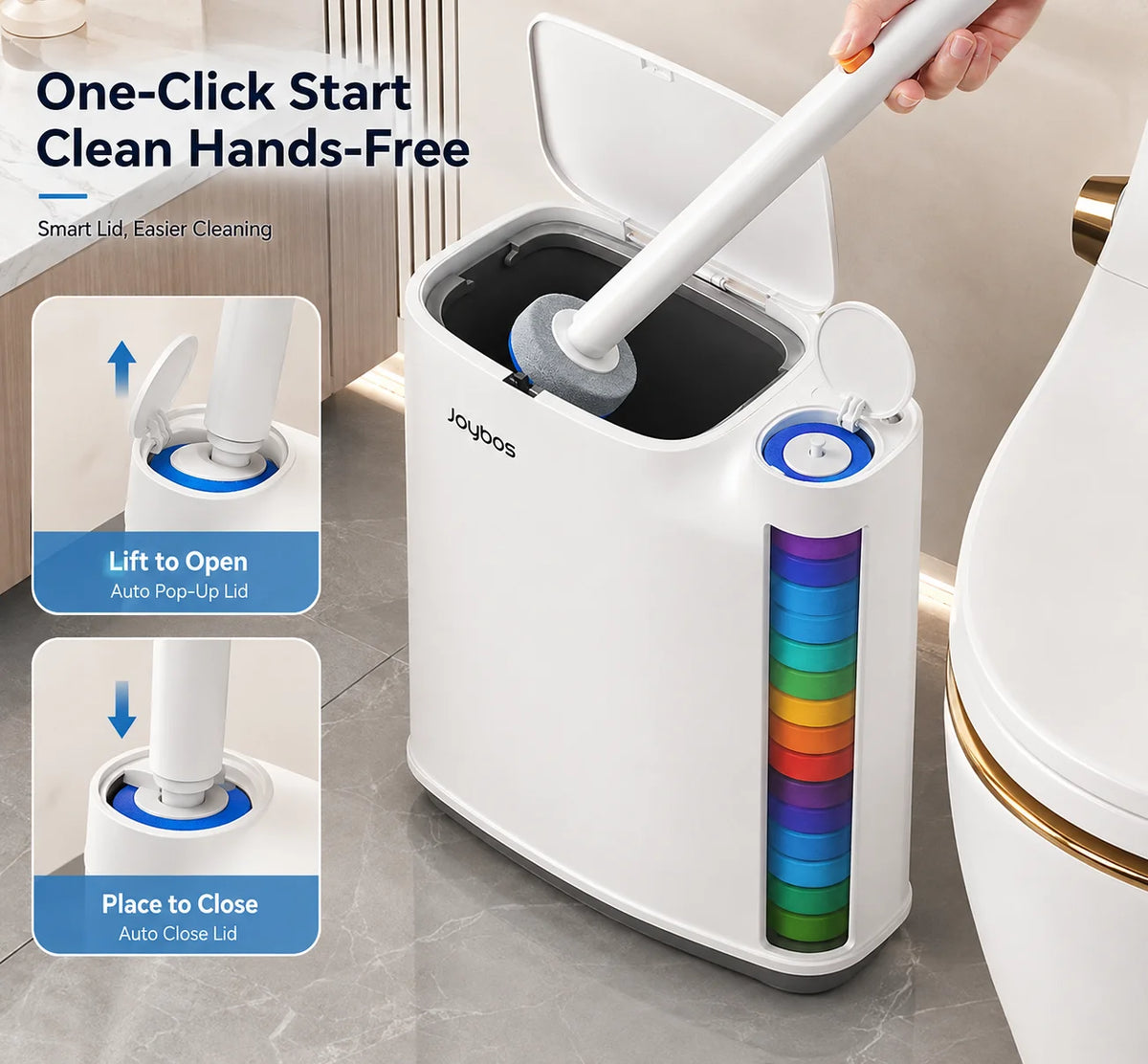 Joybos Bathroom Trash Can With Disinfecting Brush Set