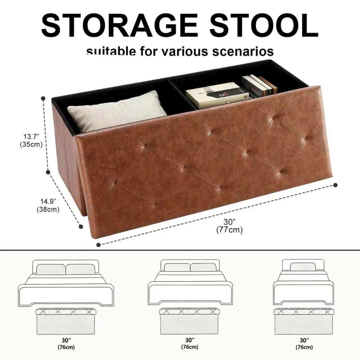 Sarenzoon Tufted Faux Leather Folding Storage Bench Ottoman