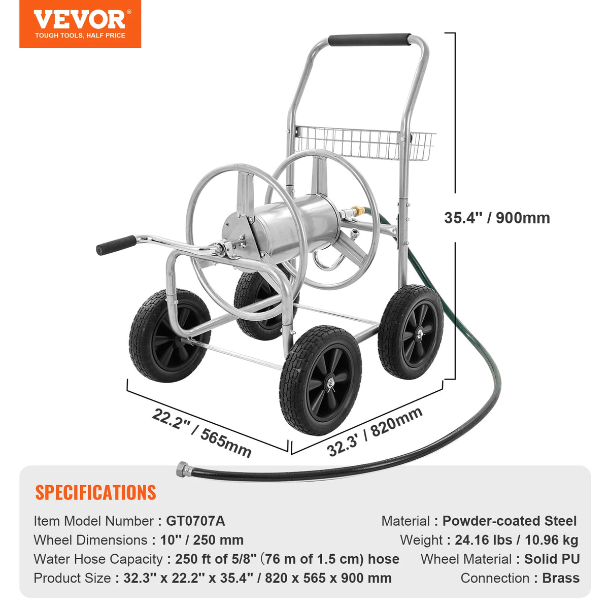 SucceBuy Heavy Duty Steel Garden Hose Reel Cart Storage Basket