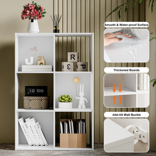 MCQ 6-Tier Wooden Bookcase With Removable Panels For Living Room