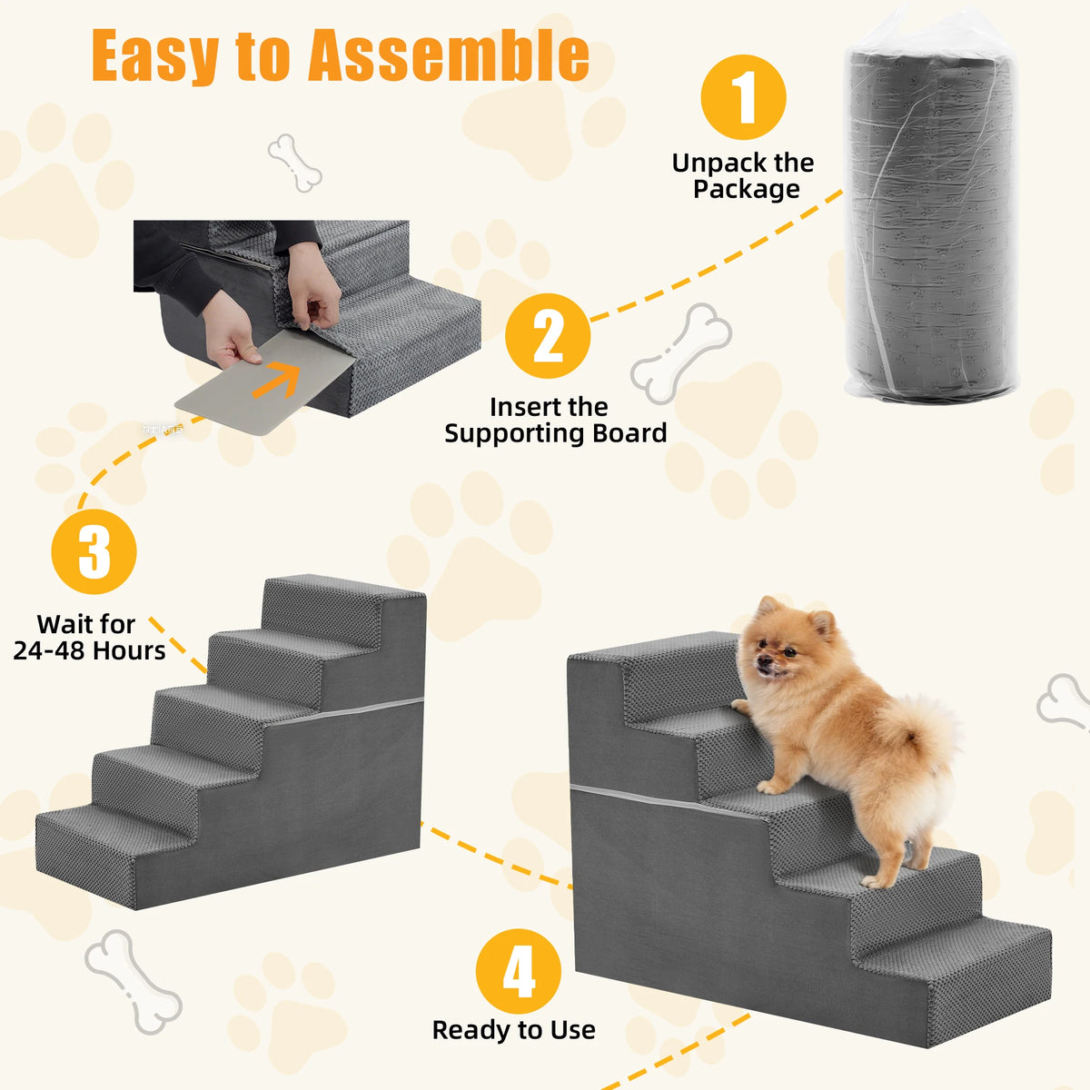 Non Slip Foam Dog Stair Ramp With Curved Indoor Steps