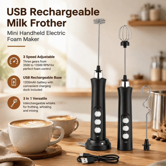 Stonego Handheld Milk Frother Electric Coffee Whisk With USB Base