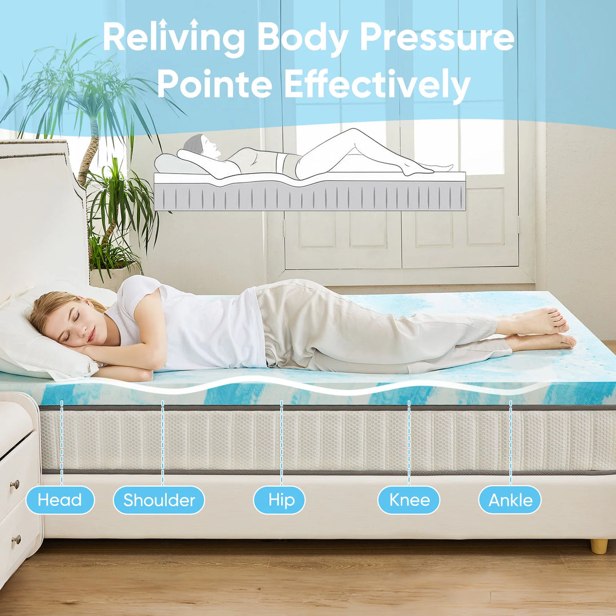 JHK Gel Memory Foam Mattress Topper Soft Cooling Breathable Support