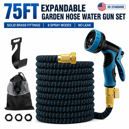 Flexible Garden Hose Featuring 8 Spray Modes And Brass Fittings