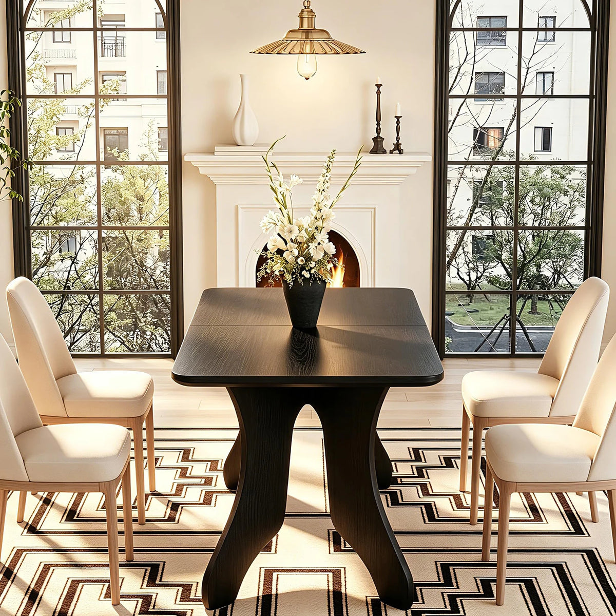 HiMISS Modern Rectangular Wood Dining Table With Antler Style Legs