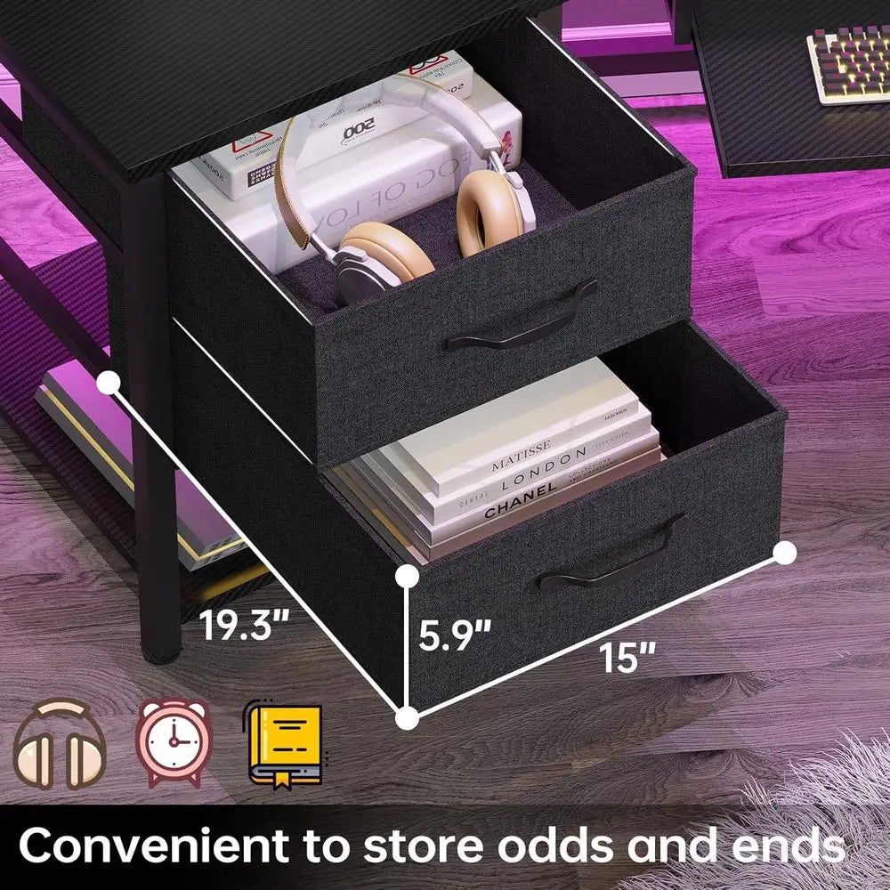 Modern L Shaped Gaming Desk With Led Lighting And Storage