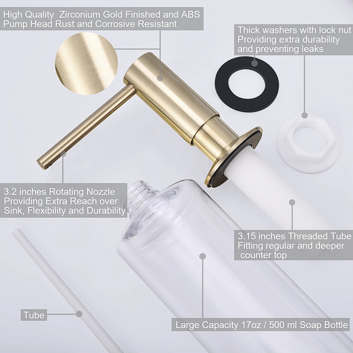 Brass Pump Liquid Soap Dispenser For Modern Kitchen Sink Storage